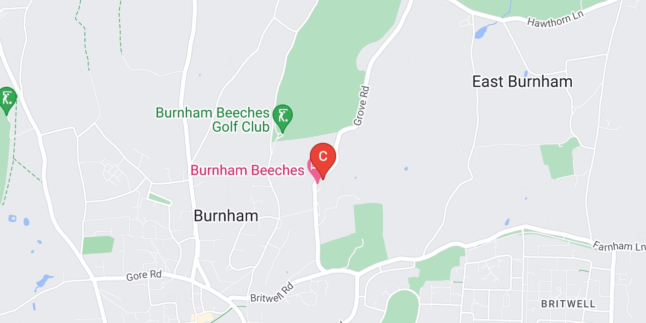 Map showing location of Burnham Beeches, Grove Rd, Burnham, Slough SL1 8DP